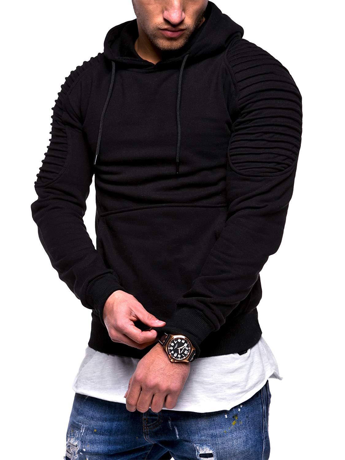 Men’s Striped Pleated Sleeve Hoodie | Hooded Sweatshirt | Super Trendz