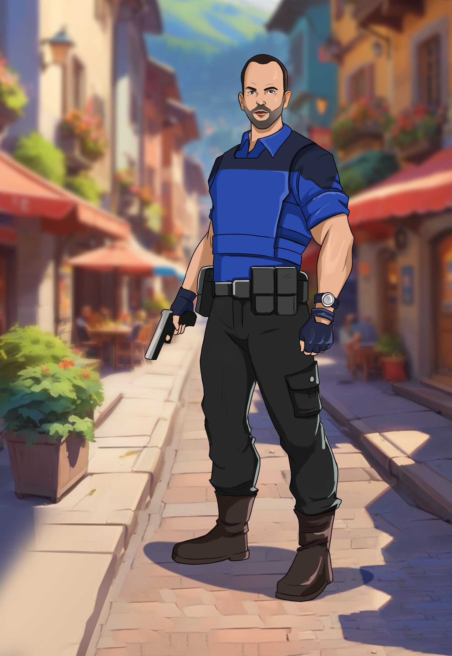 Stylized Police Officer in a Semi-Realistic, Animated Style.