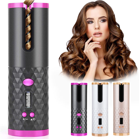 Rechargeable Automatic Hair Curler Women Portable Hair Curling Iron LCD Display Cerami LCD Display Ceramicc Curly Rotating Curling Wave Styer